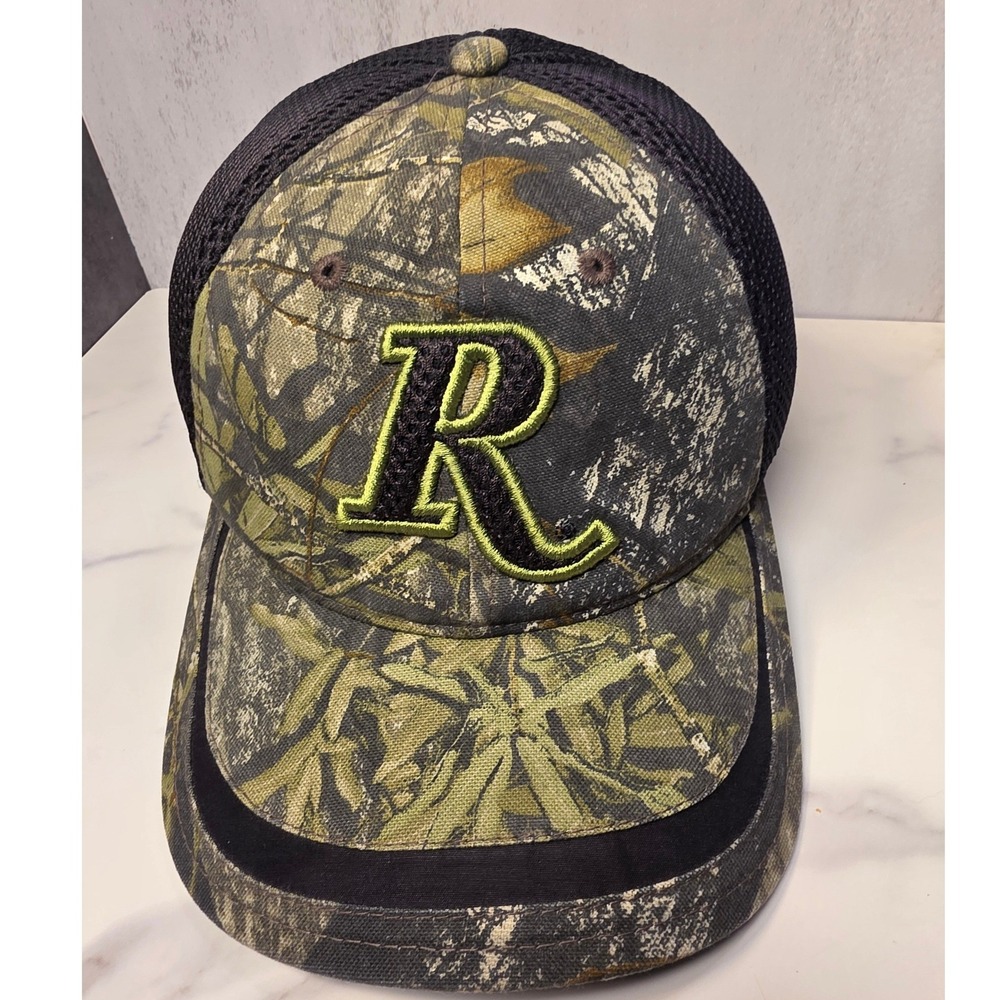 Remington Mens Realtree Camo Trucker Hat Black Mesh Embroidered R Logo S/M‎ Cap